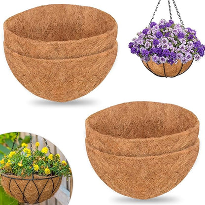 ZeeDix 4 PCS 12 Inch Coconut Liners for Planters, Round Hanging Basket Liners Natural Coco Coir Replacement Liner for Flowers Vegetables Patio Porch Garden Decor