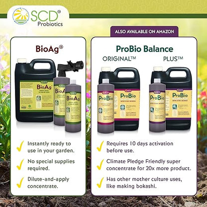 SCD BioAg – Organic Farm and Garden Soil Microbes, Compost Starter with 12 Probiotic Strains, Live Super Concentrate of Liquid Microorganisms, Chemical-Free Soil Amendment, 1 Liter (4 Pack)