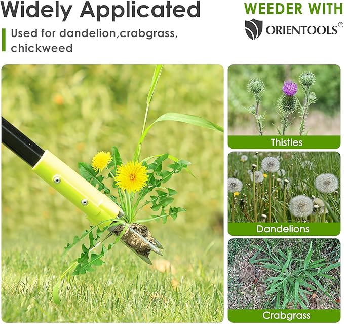 ORIENTOOLS 3 Claws Weed Puller Tool, Stand Up Weed Puller with Long Ergonomic Handle, Weed Puller Tool Stand Up Heavy Duty, Dandelion Picker, Garden Tools for Weeding, Weed Remover Tool for Lawn, Yard