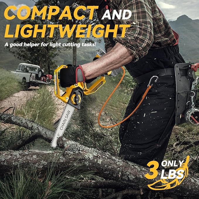 Mini Chainsaw for Dewalt 20V Max Battery, 8-Inch and 6-Inch 2-IN-1 Cordless Electric Chain saw with Brushless Motor and Auto-Oiler, 800W Hand Mini Chainsaw for Tree Pruning Wood Cutting(No Battery)