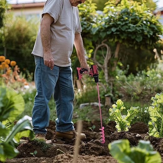 2x32 Inch Pink Long Handle Auger Drill Bit for Planting - Garden Tools Auger Drill Bit, Spiral Garden Auger for Planting Bulbs and Flowers