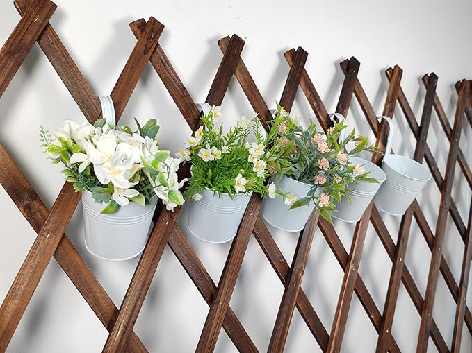 6 Pack Hanging Flower Pots, 6" White Metal Balcony Planters for Herb Succulent, Samll Railing Fence Hanging Bucket for Outdoor/Indoor Decoration (White, Pack of 6)