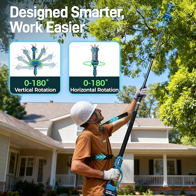 GEVEELIFE 2-in-1 Electric Pruning Shears Cordless, 1.6" Cutting Diameter, Electric Tree Pruner with 12.8Ft Reach Extension Pole, 2×4.0Ah Battery Powered Pole Pruner for Tree Trimming