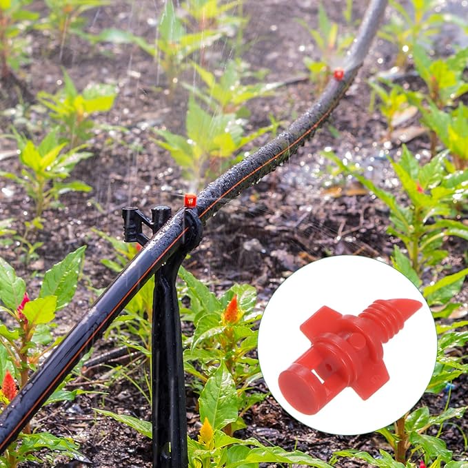 300-Pack Misting Nozzles, 90/180/360 Degree Irrigation Emitter Sprinklers for Garden/Plant/Lawn Water Irrigation System Barbed Refraction Atomizing Dripper [Blue/Green/Red]