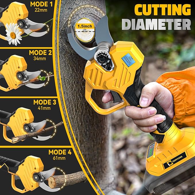 Pruning Shears Compatible with DeWalt 20v Battery, 1.5-2-Inch Cordless Electric Pruner with LCD Display & Imported SK7 Steel Blades for Gardening Tree Pruning(No Battery)