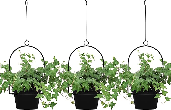 Gardzen 3 Packs Hanging Pots for Plants Outdoor & Indoor, Black Hanging Planter, Pot Hangers for Plant Flower
