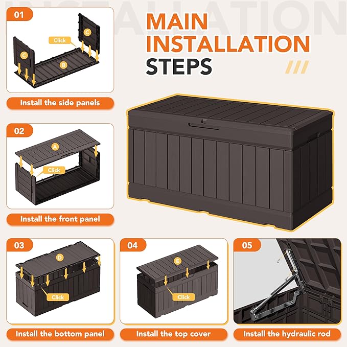 78 Gallon Deck Box Outdoor Indoor Waterproof Storage Box for Patio Furniture, Pool Accessories, Garden Tools, and Cushion Storage, Brown