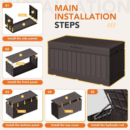 78 Gallon Deck Box Outdoor Indoor Waterproof Storage Box for Patio Furniture, Pool Accessories, Garden Tools, and Cushion Storage, Brown