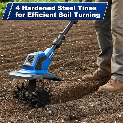 BILT HARD 20V Cordless Tiller Cultivator, 8-inch Wide Battery Powered Garden Cultivator, 300RPM Electric Tiller for Lawn, Gardening, Soil Cultivation (4.0AH Battery and Charger Included)