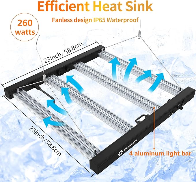 Grow Light FARMLITE LED Grow Lights for Indoor Plants Full Spectrum Growing Light Plant Hanging Growing Lamps Seedling Daisy Chain Dimmable Board 4x4ft Coverage (260watts)