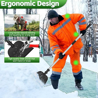 DEMARRE Metal Snow Shovel 54”, Heavy Duty Floor Scraper & Ice Scraper, Flat Shovel for Driveway Sidewalk Garden Deck, Manual Push Plow for Snow Ice & Weed Removal, Back-Friendly Tool for Seniors