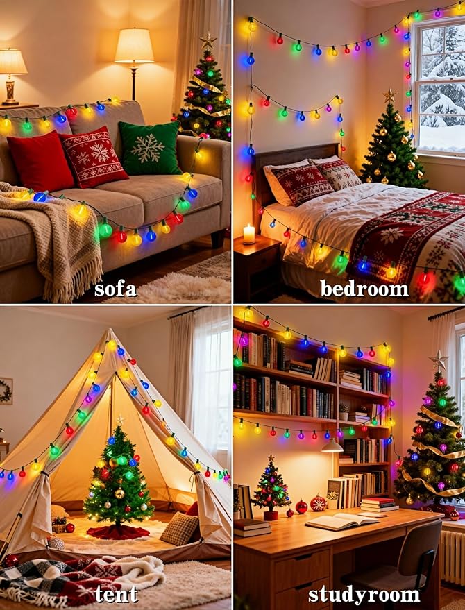 50Ft Outdoor Clear Multicolor Lights, LED G40 Globe Patio String Lights with 25 0.6W Colorful Bulbs(2 Spare), Outside Christmas Lights for Holiday Party Backyard Christmas