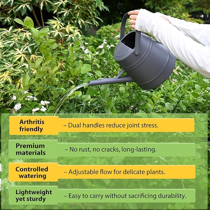 1 Gallon Watering Can for Plants, Watering Cans for Indoor&Outdoor Gardening, Water Can with Ergonomic Movable Handle (Dark Grey)