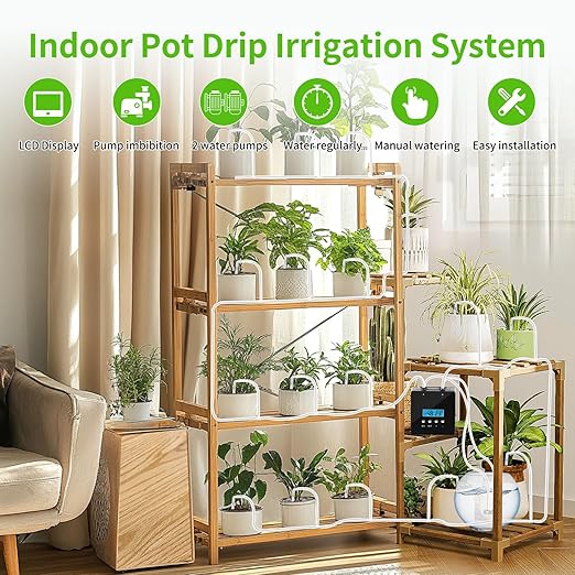 Plant Watering Devices, 20 Potted Indoor Houseplants Support, Plant Watering Devices, Auto Drip Irrigation Kit Programmable Water Timer