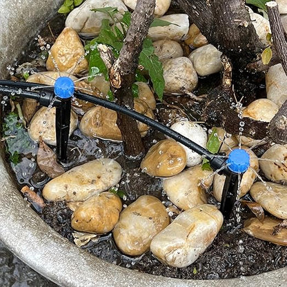 50PCS Drip Irrigation Emitters, Kalolary Adjustable 360 Degree Water Flow Drippers Emitters for 1/4" Drip Irrigation System Tubing, Garden Irrigation Drippers for House Garden Flower beds(Blue)