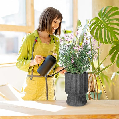 14.2" Tall Planters Set of 2, Plant Pots, Self Watering Pots for Indoor Plants, Flower Pots With Built-In Drainage and a Water Level Monitor, for Patio, Porch, Living Room, or Home Office, Black