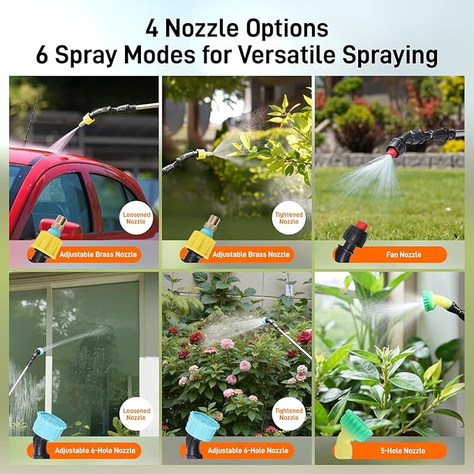 Electric Garden Sprayer 2.1 Gallon, 4 Mist Nozzles, Telescopic Wand, Adjustable Shoulder Strap, USB Rechargeable Waterproof Handle, Automatic Plant Mister for Lawn Garden