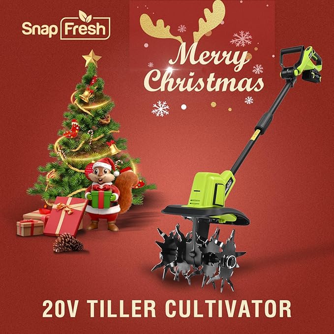 SnapFresh Cordless Tiller Cultivator, 20V Electric Garden Tiller with 4.0AH Battery and Fast Charger, 300 PRM Battery Powered Rototiller, 9" Width 6.6" Depth, 3 Speed Handheld Tiller with Steel Tines