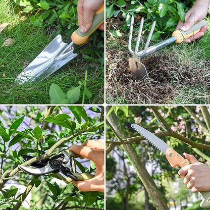 Garden Tool Set, WisaKey 9 Piece Stainless Steel Heavy Duty Gardening Hand Tools with Handle, Durable Garden Tool Bag, Gardening Gifts for Women and Men White Elephant Gifts for Adult