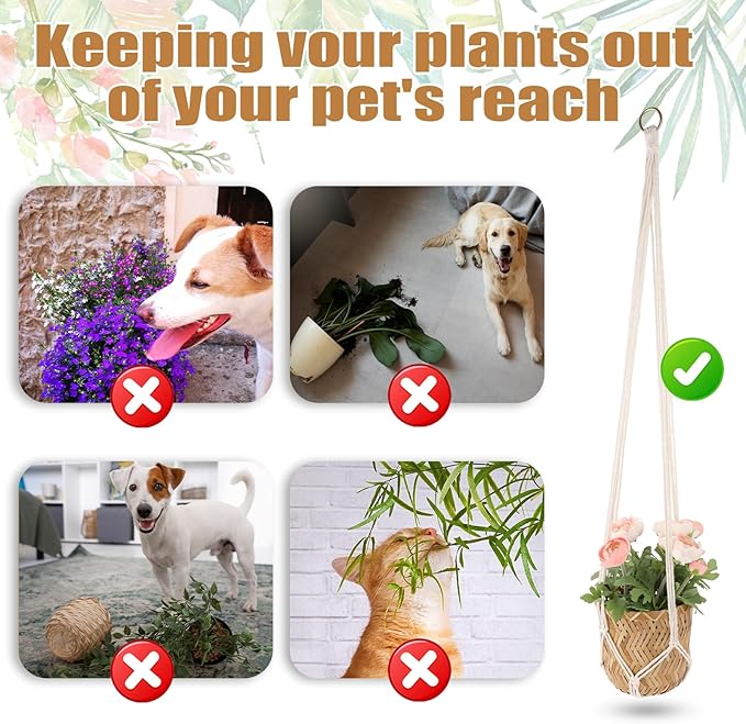 Extra Long Macrame Plant Hanger, 2 Pack Boho Hanging Planters Baskets for Indoor Plants Decorative Braided Cotton Rope Flower Pot Holder with Metal Hook Rings for Outdoor Home Decor, 34 Inches