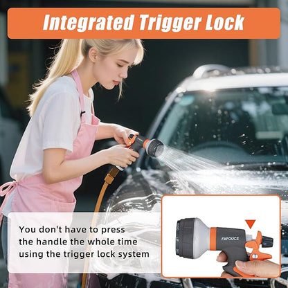 Garden Hose Nozzle Sprayer– this high heavy-duty spray nozzle offer 8 watering patterns for watering plants, lawns & gardens, washing cars, household cleaning and showering pets. (Grey Orange)