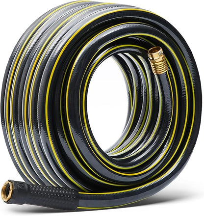 Solution4Patio Long Black Garden Hose 5/8 in. x 50 ft. -Kink Free, No Leaking, Male/Female Fittings -Heavy Duty Durable Flexible Lightweight Water Pipe -Brass Aluminum Ends for Household & Yard Use