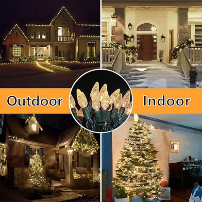 70 Count C6 Warm White Christmas Lights - 35.5ft Outdoor, Waterproof, Green Wire, IP65, UL Listed