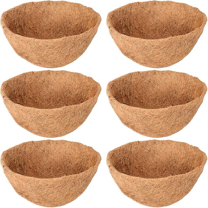 Legigo 6 Pack 14 Inch Hanging Basket Coco Liners Replacement, 100% Natural Round Coconut Coco Fiber Planter Basket Liners for Hanging Basket Flowers/Vegetables