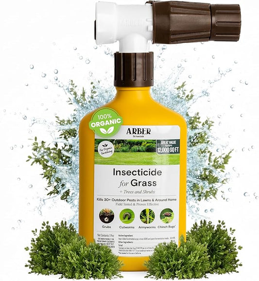 Organic Insecticide for Lawns, Trees & Shrubs – 16oz Ready-to-Spray Hose-End – Kills Grubs, Armyworms, Chinch Bugs & Beetles – Gentle on Grass, Bee-Safe, Kid & Pet Friendly – Outdoor Yard Pest Control