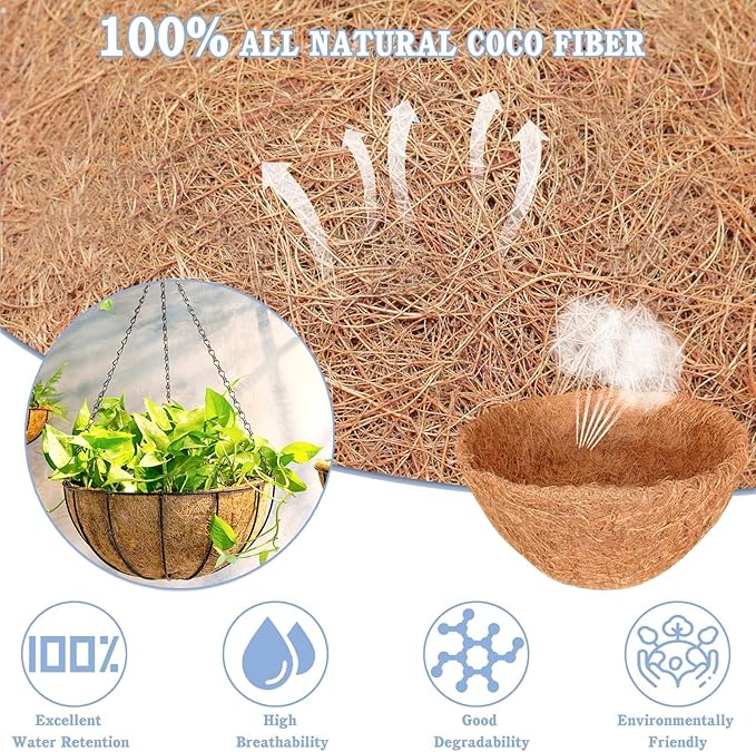 Halatool 6PCS 12 Inch Coco Liners Coconut Fiber Planter Liner 100% Natural Coco Fiber Liners for Planters Round Coco Coir Hanging Basket Liners for Flowers Vegetables