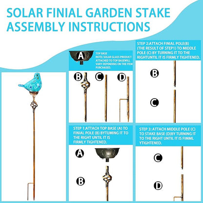 Decorative Solar Lights, Outdoor Solar Bird Stake Lights, Hand Blown Glass Decorative Garden Pathway Lights Outdoor Waterproof Glass Stakes (Light Blue)