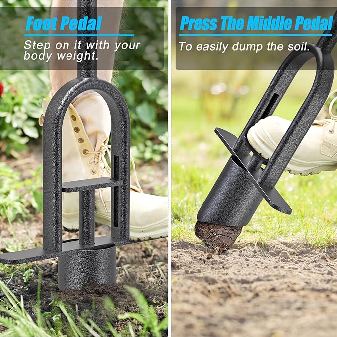 Garden Grass Plugger Tool with Long Handle Sod Turf Plugger Steel Bulb Planter with Soft Rubber Grip Plants Transplanter Tool for Digging Holes, Repair of Turf, Transplant Seedling