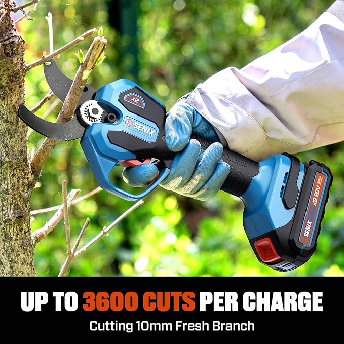 SENIX Cordless Electric Pruning Shears with 2000mAh Battery& Charger, 20V Brushless Motor Pruner, Dual Mode Cutting 1.5" Max for Delicate Flowers & Thick Branches, Gardening, Tree Pruners, Orchard