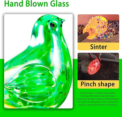Decorative Solar Lights, Outdoor Solar Bird Stake Lights, Hand Blown Glass Decorative Garden Pathway Lights Outdoor Waterproof Glass Stakes (Green)