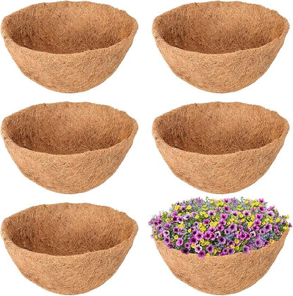 Legigo 6 Pack 16 Inch Hanging Basket Coco Liners Replacement, 100% Natural Round Coconut Coco Fiber Planter Basket Liners for Hanging Basket Flowers/Vegetables
