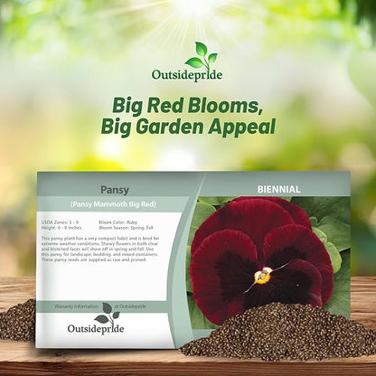 Outsidepride Big Red Viola Pansy Seeds for Planting - 100 Pcs. Biennial, Cold-Hardy & Pollinator Friendly Flowers with Fragrant Blooms for Garden Beds, Borders & Container Displays