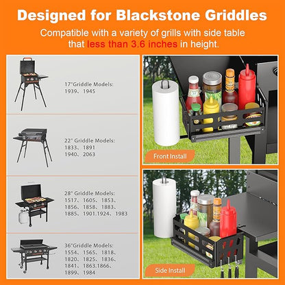 Griddle Caddy for Blackstone Griddles 28"/36"/Prep Cart, Blackstone Caddy with Squeeze Bottle, Blackstone Griddle Accessories Space Saver, BBQ Grill Storage Organizer with Magnetic Tool Holder