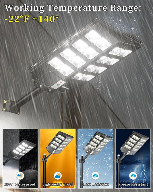 Ofuray Of-2600W Solar Street Lights Outdoor,268000LM Solar Security Flood Lights Parking Lot Lights Dusk to Dawn, 6500k Waterproof Led with Remote Control Motion for Street,Court,Barn