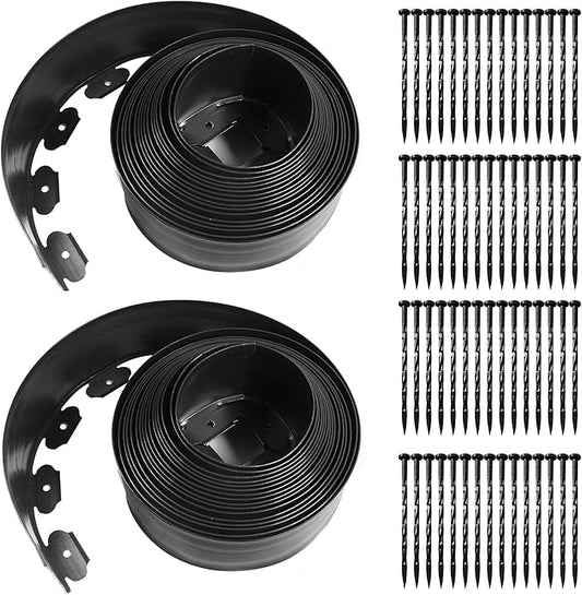 Landscape Edging Coil 66 FT, 4 Inch Tall Garden Edging Border Flexible Lawn Edging Kit with 60 Spikes, Plastic Edging for Landscaping Flower Beds Yard Pathway Paver Edging (4IN x 66FT, Black)
