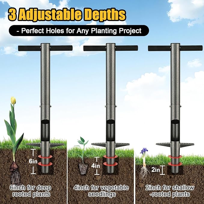 Bulb Planter Tool - 34" Long Handle Sod Plugger Lawn Plug Digger,Auto Plug Eject,Heavy Duty Garden Plant Hole Cutter for Grass,Tulip,Soil Transplant Plugging,Turf Repair Remover for Yard -Black