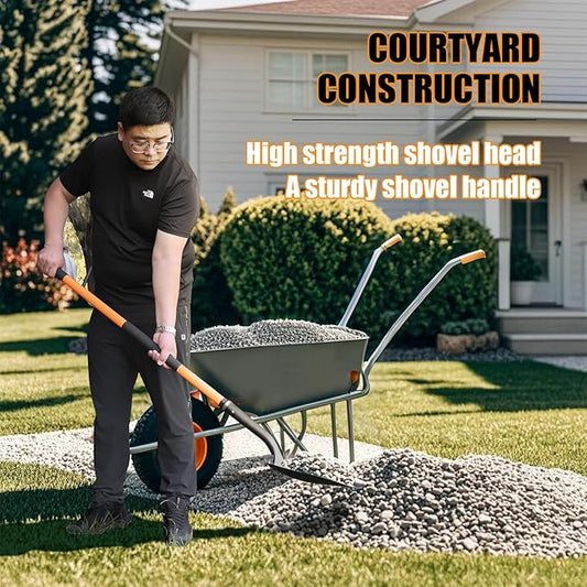 Heavy Duty Digging Shovel 57 Inch Fiberglass Handle with Serrated Steel Blade Ergonomic Grip for Gardening Landscaping Construction