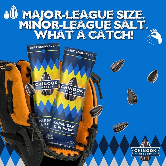 Chinook Seedery Low Sodium Sunflower Seeds – Parmesan & Pepper Flavor, Pack of 36, 1.5oz – Sunflower Seeds to Eat – Keto, Jumbo, Roasted, Baseball Snacks