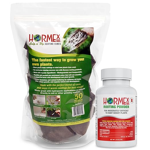 Hormex Rooting Powder #8 & Rooting Cubes Combo - Rooting Hormone for Semi-Hardwood Cuttings & Organic Peat Moss Coco Plugs - Fast, Healthy Root Growth for Propagation, Hydroponics, & Seed Starting