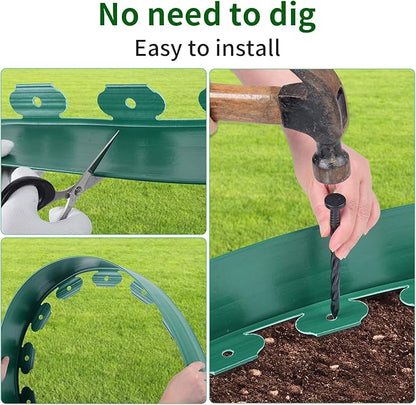 4 in x 50 Ft Garden Landscape Edging, No Dig Garden Edging Border Kit with 92 Pcs Spikes for Flower Bed Lawn Yard Grass Green