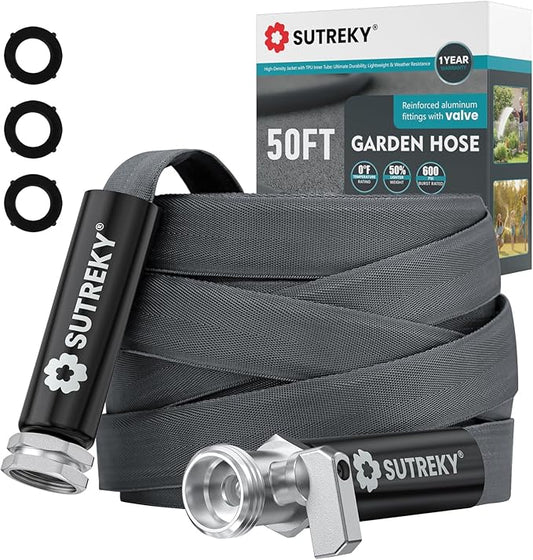 Garden Hose 50ft – Ultra-Light, Kink-Free, High-Pressure, Abrasion-Resistant, Durable, All-Weather, Eco-Friendly