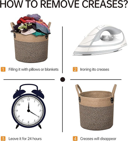 14"x12" Natural Jute Rope Woven Storage Basket with Handles for Plant, Blankets,Toys,Clothes,Shoes - Living Room Home Decor,Multifunctional Basket for Organizer,Picnic,Artificial Tree