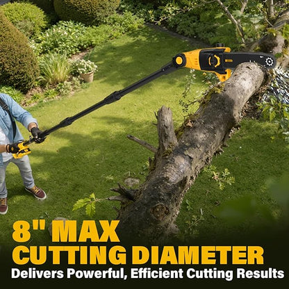Pole Saw 8-Inch Cordless Tree Trimmer and 18-Inch Pole Hedge Trimmer 2-In-1, 15-Feet Max Reach, Pole Chainsaw, Auto Oiling, with 2x3.0Ah Battery & Charger, for Tree Trimming and Shrubs Pruning