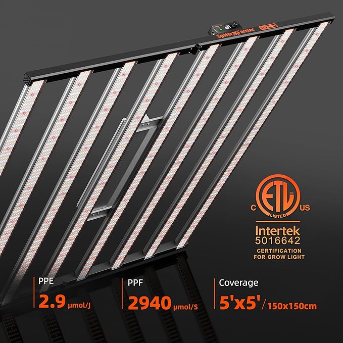 Spider Farmer SE1000W LED Grow Lights 1000w, Samsung LM301H EVO Diodes, 2025 Upgraded Remote App Control, 5x5ft Coverage Dimmable Daisy Chain Bar Style Commercial LED Growing Lamp, Vertical Farming