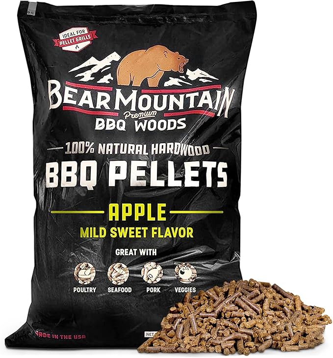 Bear Mountain All Natural Wood Pellets for Smoker, Grill & BBQ, 40 Lbs, Apple - Premium Hardwood Barbecue Pellets for Indoor and Outdoor Grilling