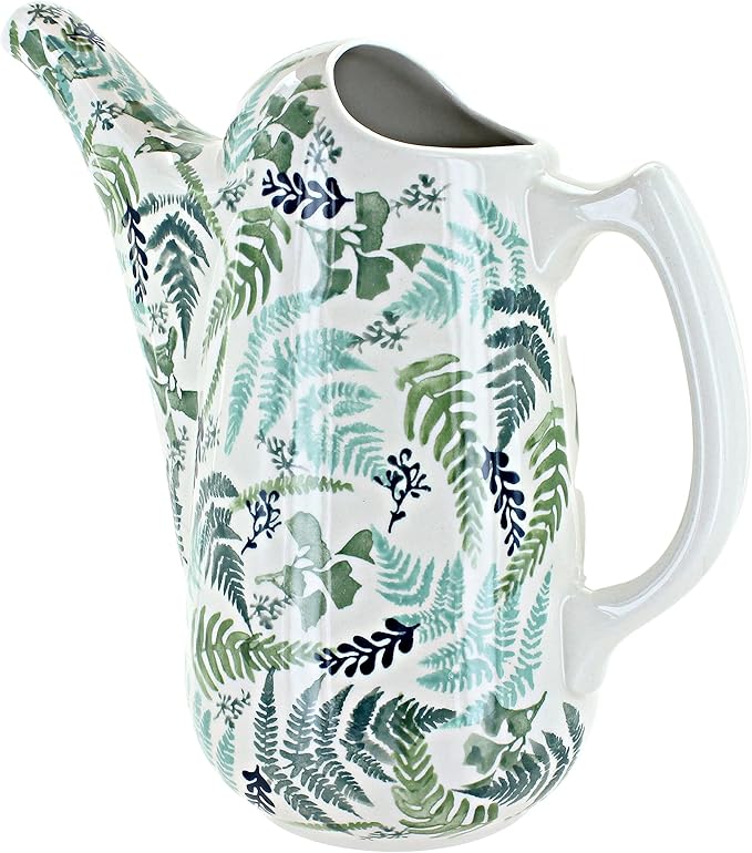 Blue Rose Polish Pottery - Green Woodland Fern Watering Can - 9" Tall - Polish Pottery Watering Can, for The Garden, Patio or Indoor Décor